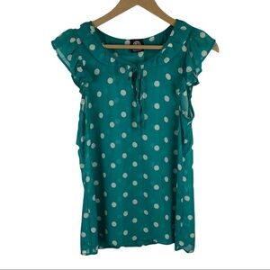 Bobeau Polka Dot Flutter Sleeve Top